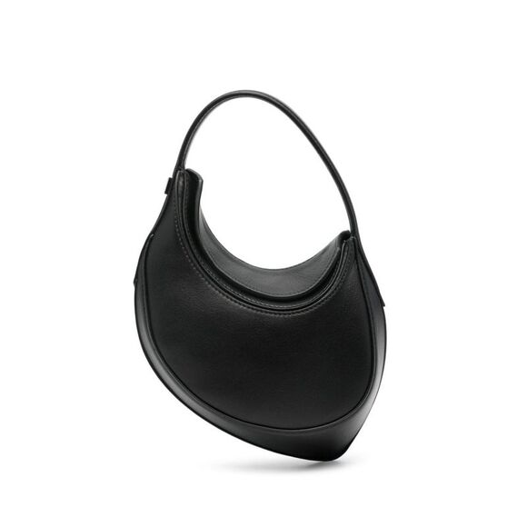Mini Curve Edge Black Leather Shoulder Bag with Silver Logo and Magnetic Closure - Picture 1 of 4